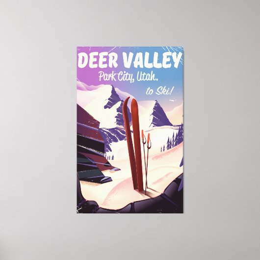 Deer Valley, Park City, Utah, Ski reisposter. Canvas Afdruk (Voorkant)