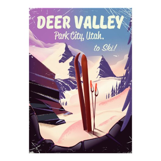 Deer Valley, Park City, Utah, Ski reisposter. Foto Afdruk (Voorkant)