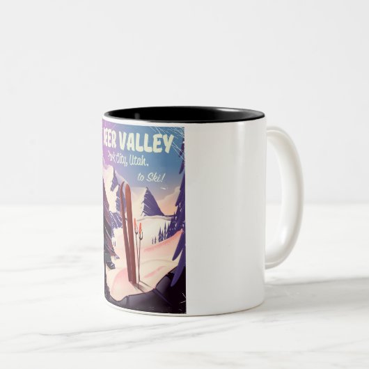 Deer Valley, Park City, Utah, Ski reisposter. Tweekleurige Koffiemok (Voorkant rechts)