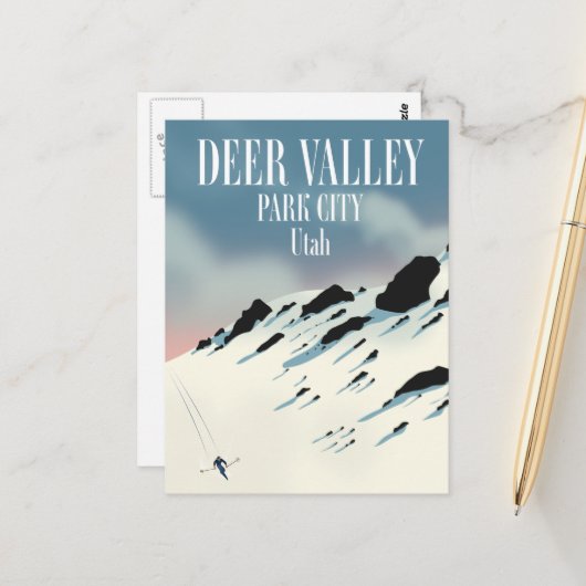 Deer Valley, park city, Utah, skiposter Briefkaart (Voorkant / Achterkant in situ)