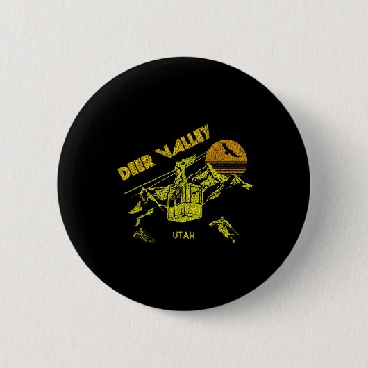 Deer Valley Utah Retro Skiing T-shirt Ronde Button 5,7 Cm (Voorkant)