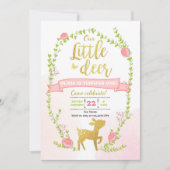 Deer verjaardag nodigt Girl Pink Gold Woodland uit Kaart (Voorkant)