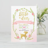 Deer verjaardag nodigt Girl Pink Gold Woodland uit Kaart (Staand voorkant)