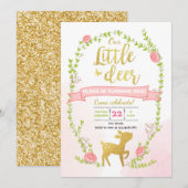 Deer verjaardag nodigt Girl Pink Gold Woodland uit Kaart (Voorkant / Achterkant)