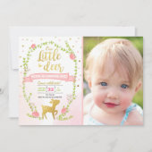 Deer verjaardag nodigt Girl Pink Gold Woodland uit Kaart (Voorkant)