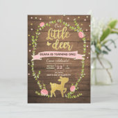 Deer verjaardag nodigt Girl Pink Gold Woodland uit Kaart (Staand voorkant)