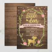 Deer verjaardag nodigt Girl Pink Gold Woodland uit Kaart (Voorkant / Achterkant)