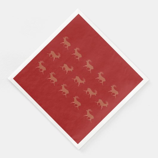Deer Walking Festive Pattern Red Brown Achtergrond Servet (Hoek)