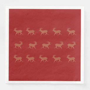 Deer Walking Festive Pattern Red Brown Achtergrond Servet