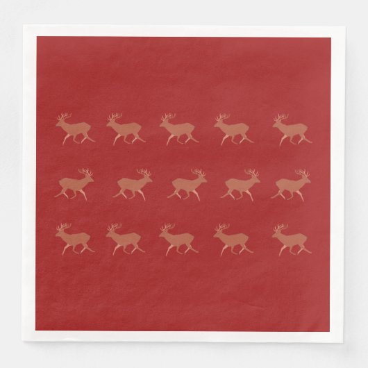 Deer Walking Festive Pattern Red Brown Achtergrond Servet (Voorkant)