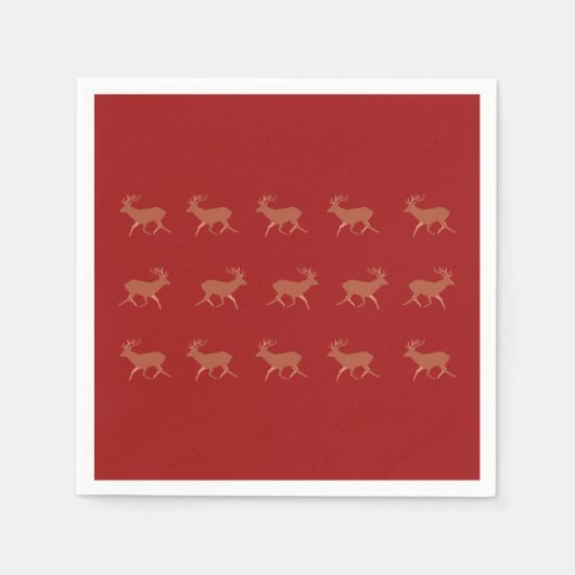 Deer Walking Festive Pattern Red Brown Achtergrond Servet (Voorkant)