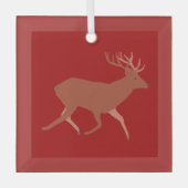 Deer Walking Festive Red Brown Achtergrond Glas Ornament (Voorkant)