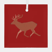 Deer Walking Festive Red Brown Achtergrond Glas Ornament (Achterkant)