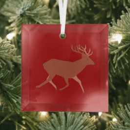 Deer Walking Festive Red Brown Achtergrond Glas Ornament