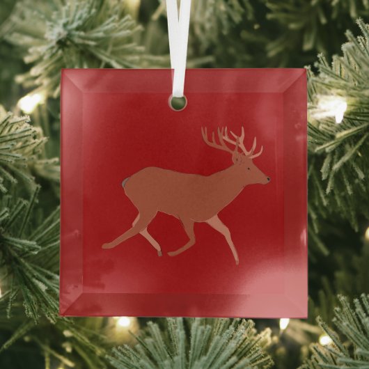 Deer Walking Festive Red Brown Achtergrond Glas Ornament (Insitu)
