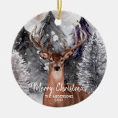 Deer Waterverf Buck in Forest kerstversiering Keramisch Ornament (Voorkant)