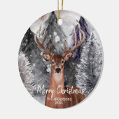 Deer Waterverf Buck in Forest kerstversiering Keramisch Ornament (Links)