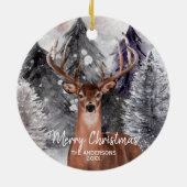 Deer Waterverf Buck in Forest kerstversiering Keramisch Ornament (Achterkant)