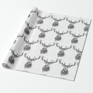 Deer waterverf Pattern Woodland Black Cadeaupapier