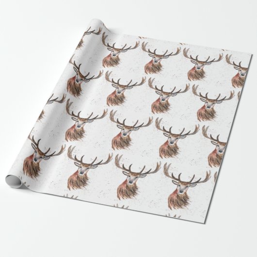 Deer waterverf Pattern Woodland Brown Cadeaupapier (Uitgerold)