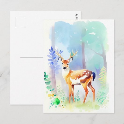 Deer Waterverf Portret 5 Briefkaart (Voorkant / Achterkant)