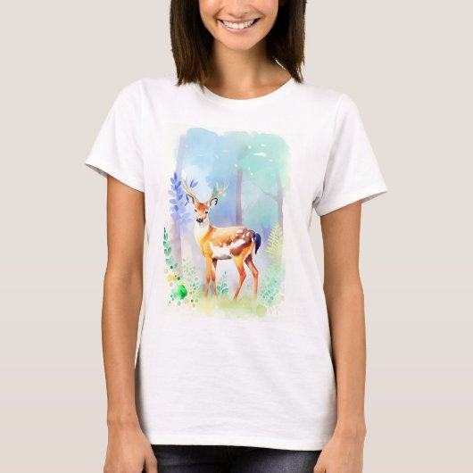Deer Waterverf Portret 5 T-shirt (Voorkant)