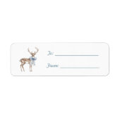 Deer White Blue Bow Christmas Etiket (Voorkant)