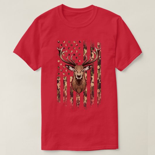 Deer Whitetail Buck American Camo US Flag Deer Hun T-shirt (Design voorkant)