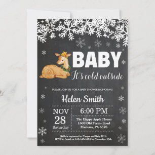Deer Winter Baby shower Chalkboard Uitnodiging