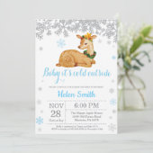 Deer Winter Blue Boy Baby shower Snowflake Kaart (Staand voorkant)