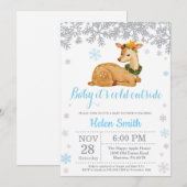 Deer Winter Blue Boy Baby shower Snowflake Kaart (Voorkant / Achterkant)