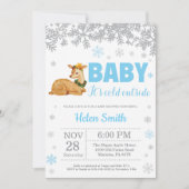 Deer Winter Blue Boy Baby shower Snowflake Kaart (Voorkant)