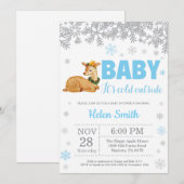 Deer Winter Blue Boy Baby shower Snowflake Kaart (Voorkant / Achterkant)