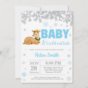 Deer Winter Blue Boy Baby shower Snowflake Kaart