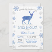 Deer Winter Blue Boy Baby shower Snowflake Kaart (Voorkant)