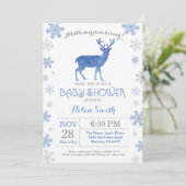 Deer Winter Blue Boy Baby shower Snowflake Kaart (Staand voorkant)