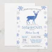 Deer Winter Blue Boy Baby shower Snowflake Kaart (Voorkant / Achterkant)
