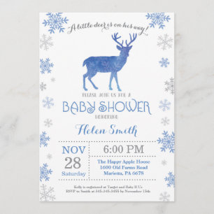 Deer Winter Blue Boy Baby shower Snowflake Kaart