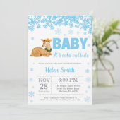 Deer Winter Blue Boy Baby shower Snowflake Kaart (Staand voorkant)