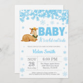 Deer Winter Blue Boy Baby shower Snowflake Kaart (Voorkant / Achterkant)