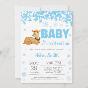 Deer Winter Blue Boy Baby shower Snowflake Kaart