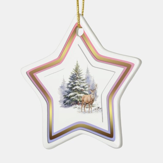 Deer Winter Forest Star Ornament (Links)
