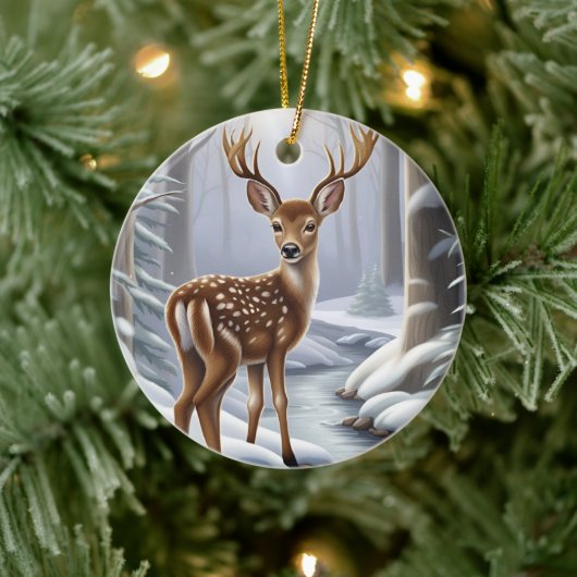 Deer Winter Keramisch Ornament (Boom)