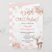 Deer Winter ONEderland Snow Birthday Invite Kaart (Voorkant / Achterkant)