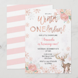 Deer Winter ONEderland Snow Birthday Invite Kaart