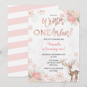 Deer Winter ONEderland Snow Birthday Invite Kaart