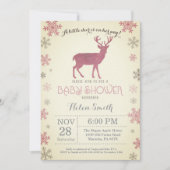 Deer Winter Pink Girl Baby shower Snowflake Kaart (Voorkant)