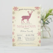 Deer Winter Pink Girl Baby shower Snowflake Kaart (Staand voorkant)