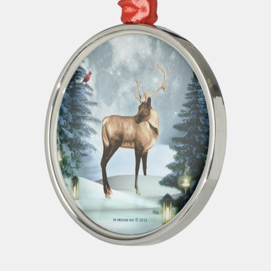 Deer Winter Scene Squar Silver Ornament (Links)