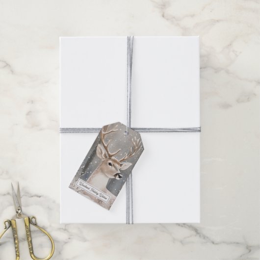 Deer Winter Snow Christmas Cadeaulabel (Met Touw)